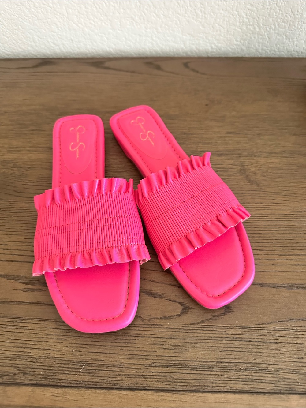 Jessica Simpson Neon Pink Ruffled Slide Mules
